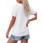 YEXIPO Womens Graphic Tees V-Neck T Shirts Spring Short Sleeve Funny Letter Print Casual Loose Cute Summer Tops White Sunshine