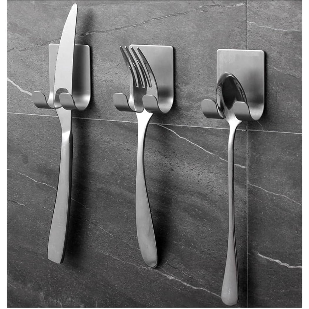 No-Drill Stainless Steel Razor Holder Adhesive Wall-Mounted Shaving Organizer Plug Hook and Storage Rack for Bathroom and Kitchen Silver 2pcs
