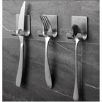 No-Drill Stainless Steel Razor Holder Adhesive Wall-Mounted Shaving Organizer Plug Hook and Storage Rack for Bathroom and Kitchen Silver 2pcs