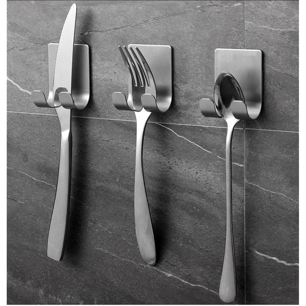 No-Drill Stainless Steel Razor Holder Adhesive Wall-Mounted Shaving Organizer Plug Hook and Storage Rack for Bathroom and Kitchen Silver 2pcs