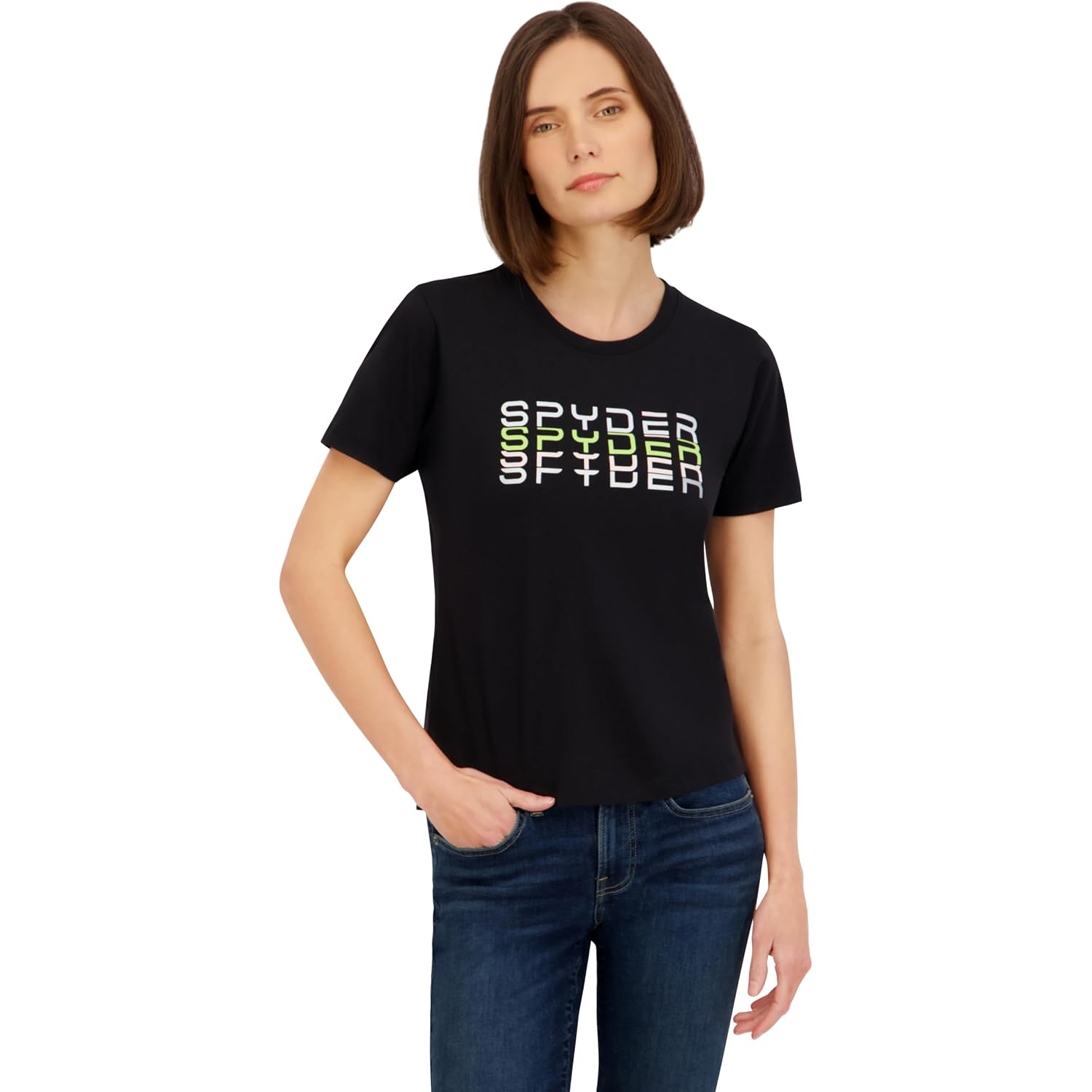 Spyder Women'S Rhinestone Wordmark Graphic Short Sleeve Tee T-Shirt