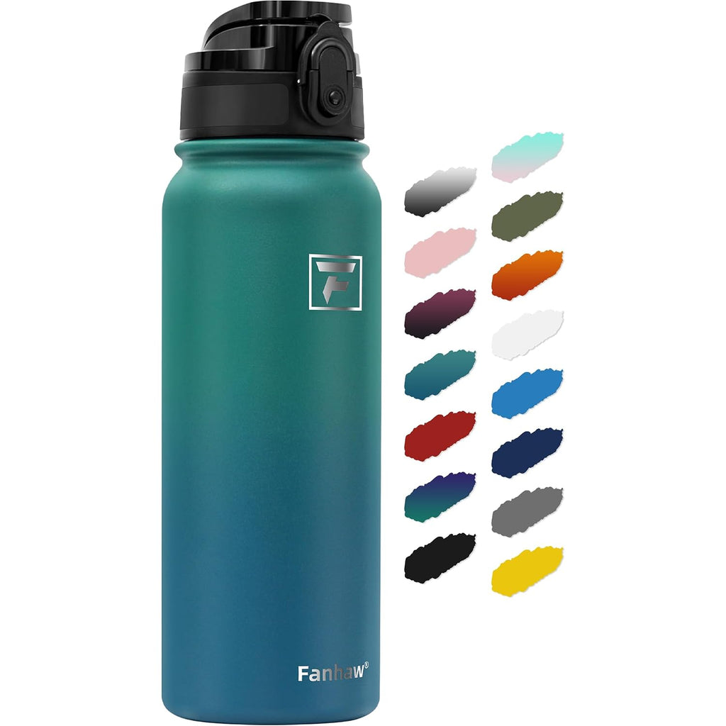 Fanhaw 20 Oz Insulated Stainless Steel Water Bottle With Anti-Dust Chug Lid, Leakproof Vacuum Metal Everyday Use Bottle For Kids, Teens & Adults, Back To School Essentials (Green Blue)