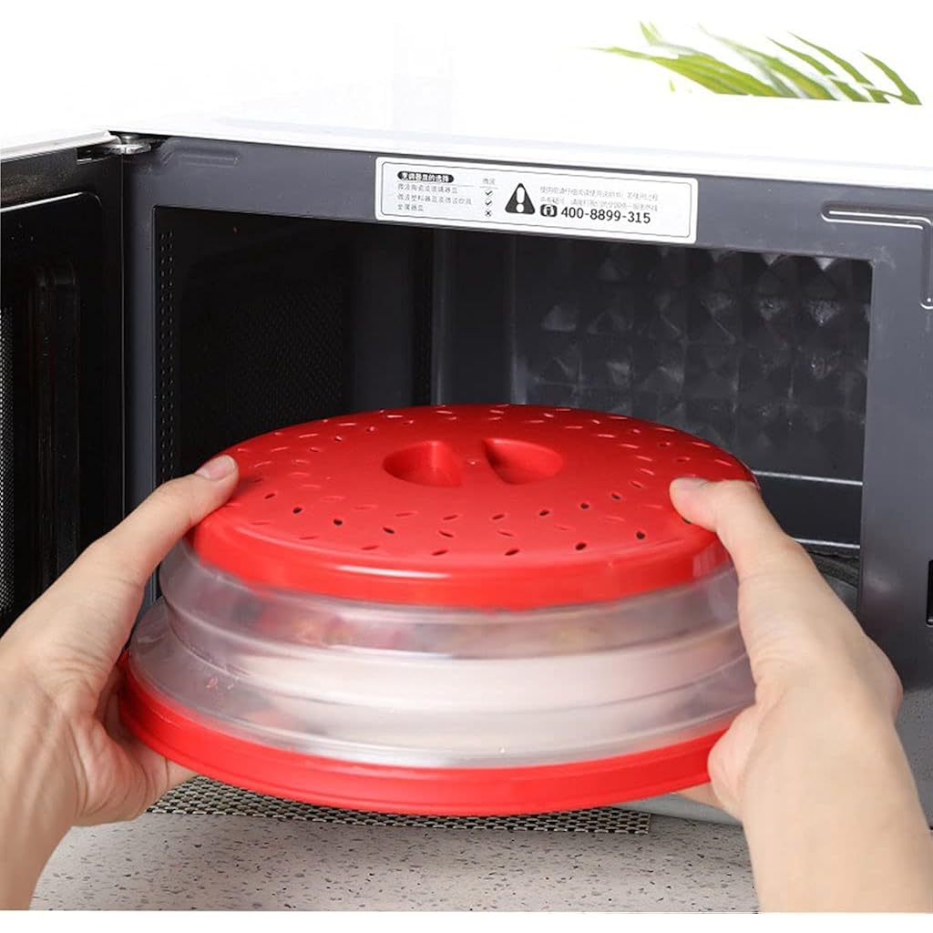 Collapsible Microwave Splatter Cover, 10.5 Inch, Dishwasher-Safe, Microwave Plate Cover With Steam Vent(Black)