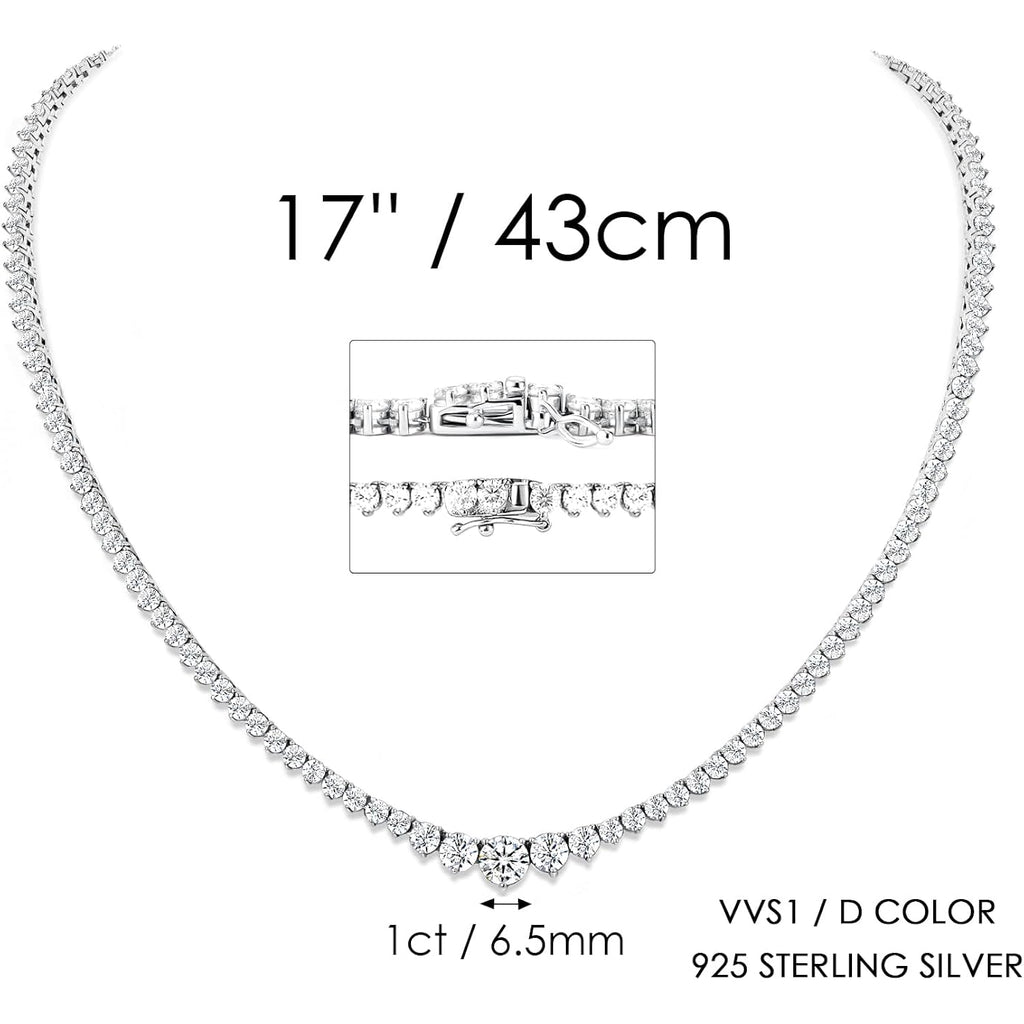 Gradual Moissanite Tennis Chain Necklace:925 Sterling Silver 14k White Gold Plated Elegant Moissanite Necklace Dainty Simple Trendy Lab Diamond Jewelry Hypoallergenic Fashion Party Prom Wedding Birthday Gifts for Women