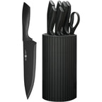 Knife Set, 8-Piece Kitchen Knife Set with Universal Block - Anti-Rust Chef Knives, Ergonomic Design, Dishwasher Safe (Black)