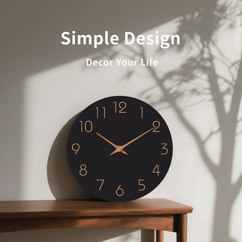 Large Wall Clock 16 Inch Black Battery Operated Silent Non Ticking Simple Minimalist Rose Gold Numbers Clock Decorative For Bedroom Living Room Kitchen Home Office