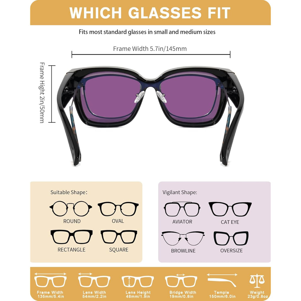 Polarized Fit Over Glasses Sunglasses For Women Uv Protection, Trendy Square Wrap Around Shades For Driving Riding