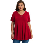 LARACE Plus Size Tops for Womens T Shirts Button Down Summer Clothes Short Sleeve Tunics Casual V Neck Blouses