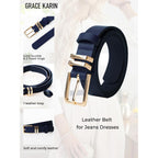 GRACE KARIN Women Leather Belt for Dresses Jeans Pants Waist Belt with Gold Buckle Medium PU Leather Belt