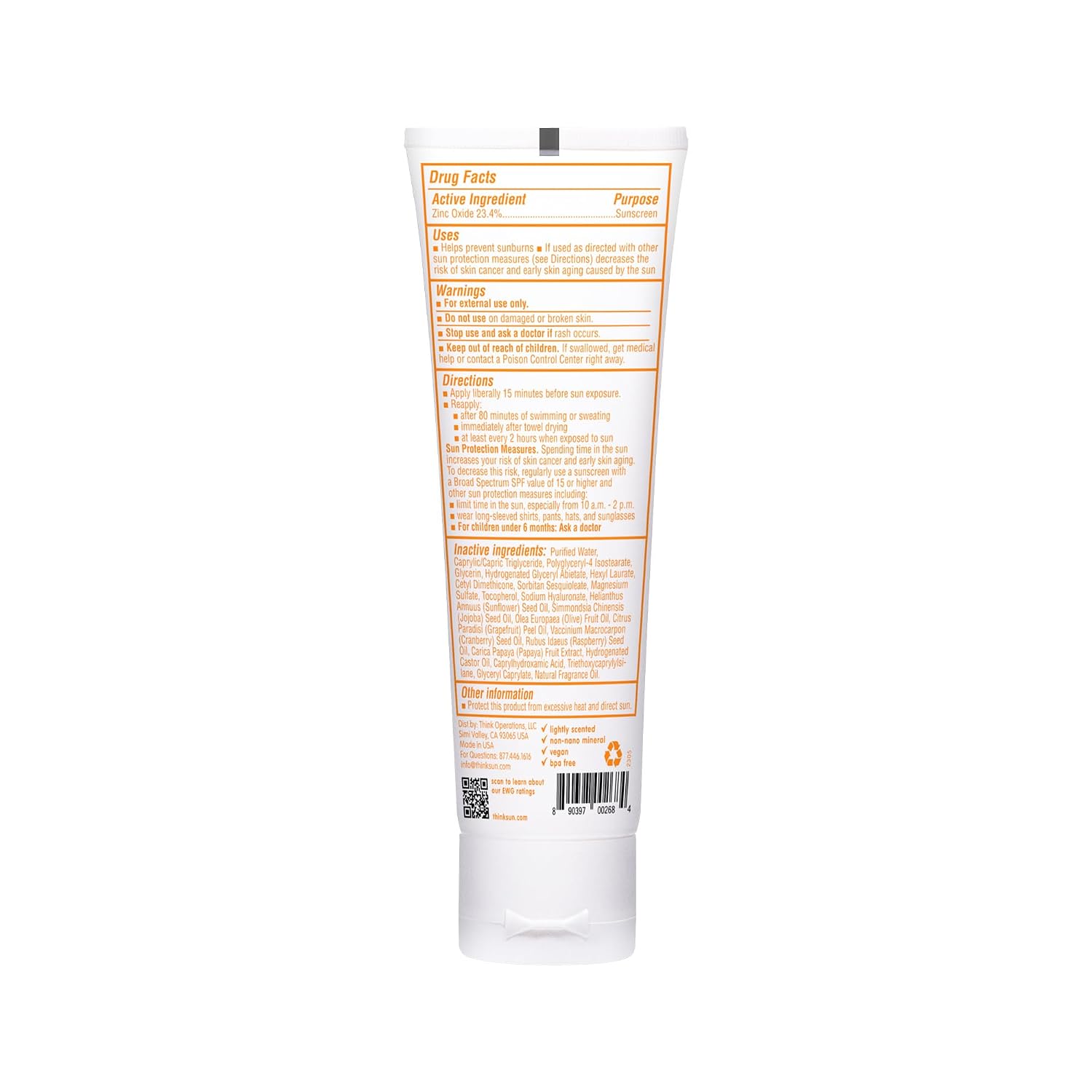 Thinkbaby Spf 50+ Baby Sunscreen, 3 Oz. – Safe, Natural Mineral Sun Cream For Babies - Water Resistant, Broad Spectrum Uva/Uvb Sun Protection – Vegan Sunscreen For Kids