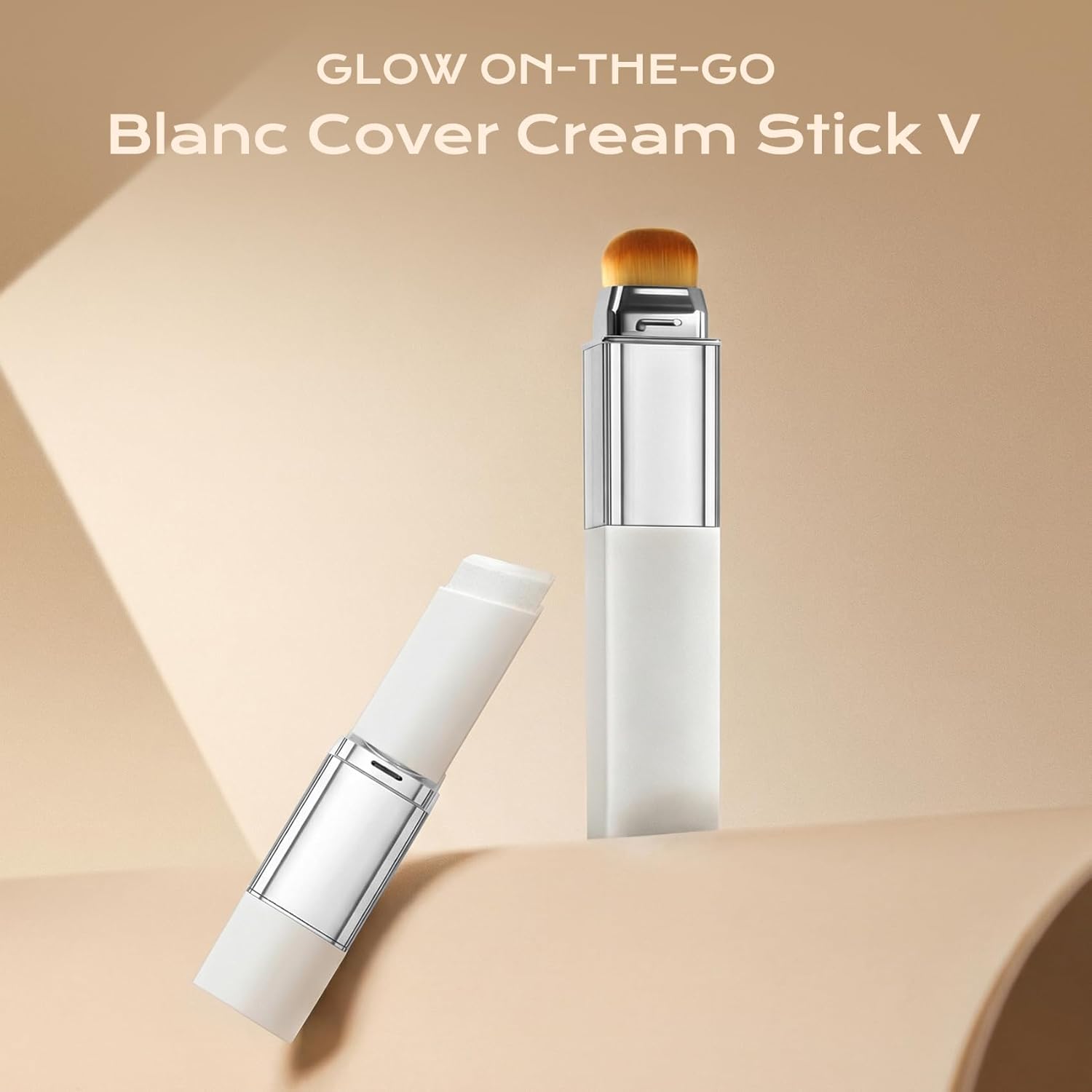 Blanc Cover Cream Stick V - Color Changing Foundation Stick with Volufiline - Hydrating Concealer Base Makeup, Dual-Ended with Built-in Brush, Portable for Daily Use (Natural)