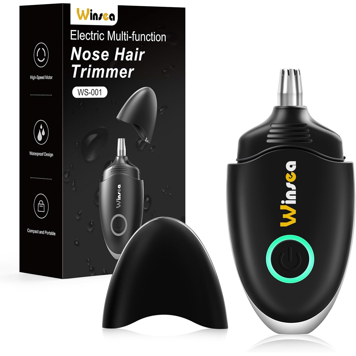 Winsea Ear and Nose Hair Trimmer for Men and Women – Travel Trimmer, High-Precision Nose Shaver, USB Rechargeable, Waterproof, Safe & Quiet Operation, Portable Ear Hair Remover Design (Black)