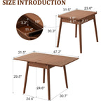 Solid Wood Small Dining Table For 2-6, 23.6"L-47.2"L Expandable Kitchen Table, Designed For Small Spaces, Easy Assembly, Suitable For Kitchen, Dining Room, Living Room, Apartment (Walnut)