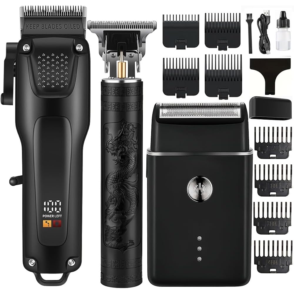 Hair Cutting Kit For Men, Hair Clipper, T-Shaped Trimmer, Foil Shaver, Long Lasting Power, With Adjustable Blade & Lcd Display, For Home Haircuts, Fading, Beard Trimming, Suitable For Beginners