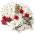 Our Lady of Guadalupe Pearly Rose Rosary Beads Catholic for Women - Catholic Gifts - Rosary Necklace for Women