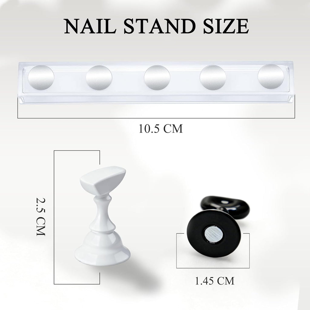 Nail Stand for Press On Display Practice for Acrylic Nails, Magnetic Fake Nail Tips Holder for Nails Painting Tools and Designs with Reusable Double-Sided Tape for Home DIY Art Salon Supplies (White)