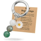 OXIHOUSE&CO- New Beginnings Daisy Keychain for Women, Natural Stone Bead Crystal Keychain, Silver Key Ring with Message Card, New Job Retirement Coworker Farewell Gift