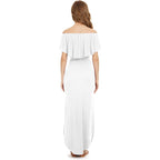 Lilbetter Womens Off The Shoulder Ruffle Party Dresses Side Split Beach Maxi Dress