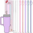 Reusable Replacement 12 Inch Long Silicone Straw With Cover, Stocking Stuffers Gifts For Women Men Teens Girls Boys, Compatible With Stanley Tumbler Cup Accessorie 40 Oz 30 Oz (6 Pack)