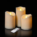Flameless Candles 4" 5" 6" Set Of 3 Outdoor Indoor Ivory Pillars Battery Operated Flickering Candles With Cozy Climbing Flame Effect, 8-Key Remote Timer, Plastic Led Candles For Wedding Decor
