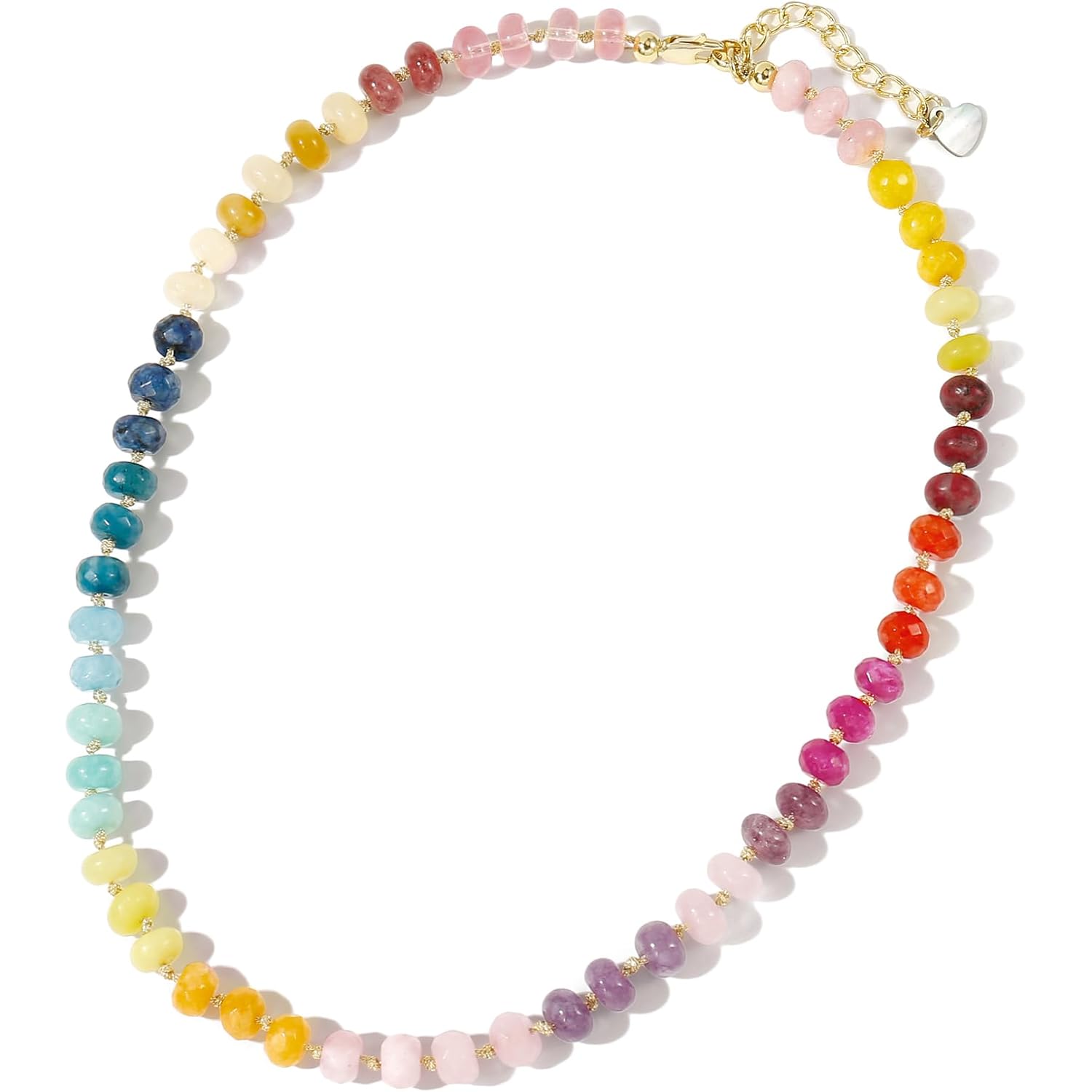 Gemstone Beaded Necklace for Women Colorful Natural Stone Freshwater Pearl Surfer Beach Rainbow Necklace Jewelry Gift