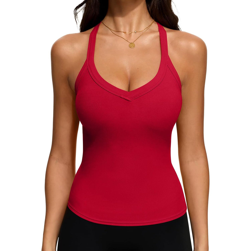 Reoria Women'S V Neck Racerback Tank Top