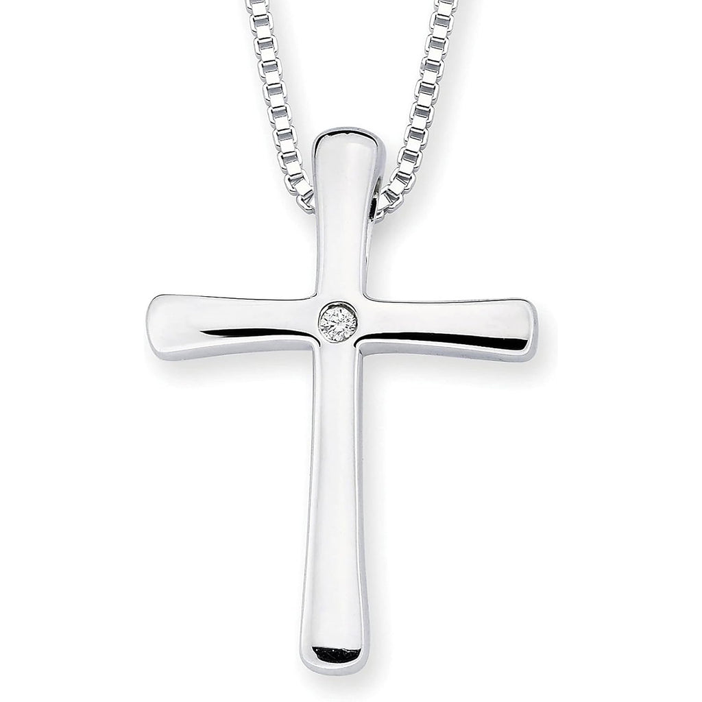Boston Bay Diamonds Sterling Silver Diamond Accent Flared Cross Pendant with 18" Chain