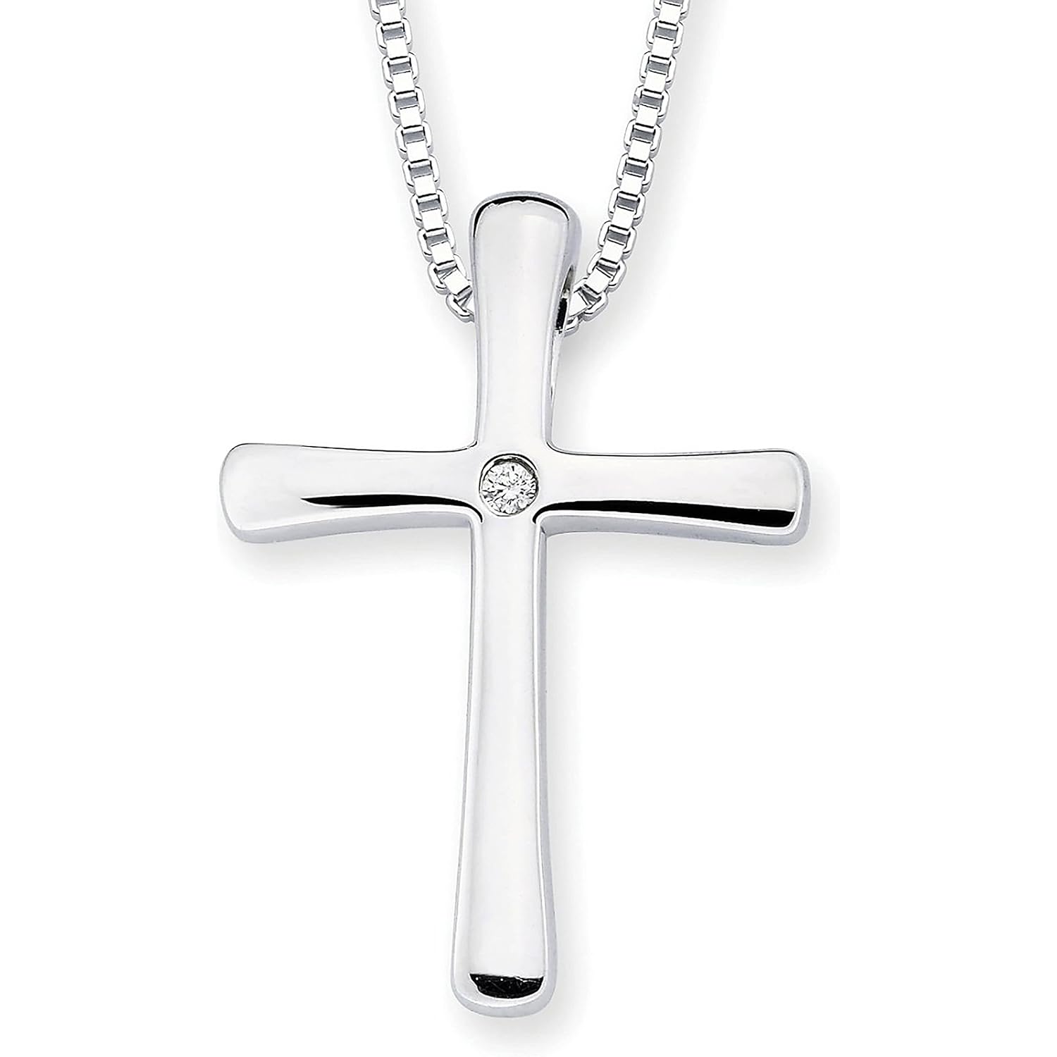 Boston Bay Diamonds Sterling Silver Diamond Accent Flared Cross Pendant with 18" Chain