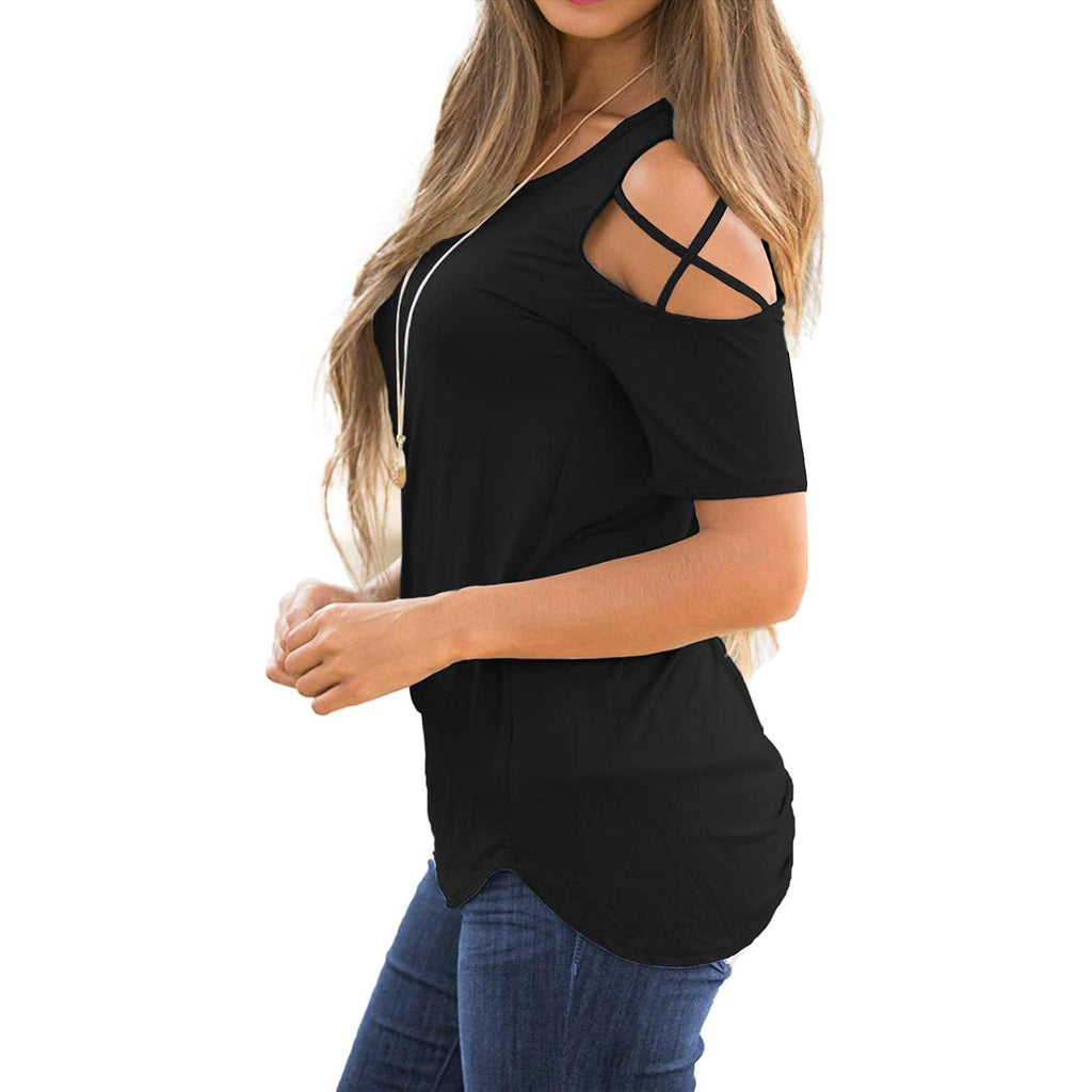 Women's Summer Tops Short Sleeve Cold Shoulder Tops T-Shirts for Women Spring Summer Tops Loose Fit Tunic 2026