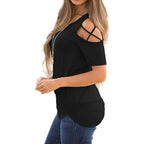 Women's Summer Tops Short Sleeve Cold Shoulder Tops T-Shirts for Women Spring Summer Tops Loose Fit Tunic 2026