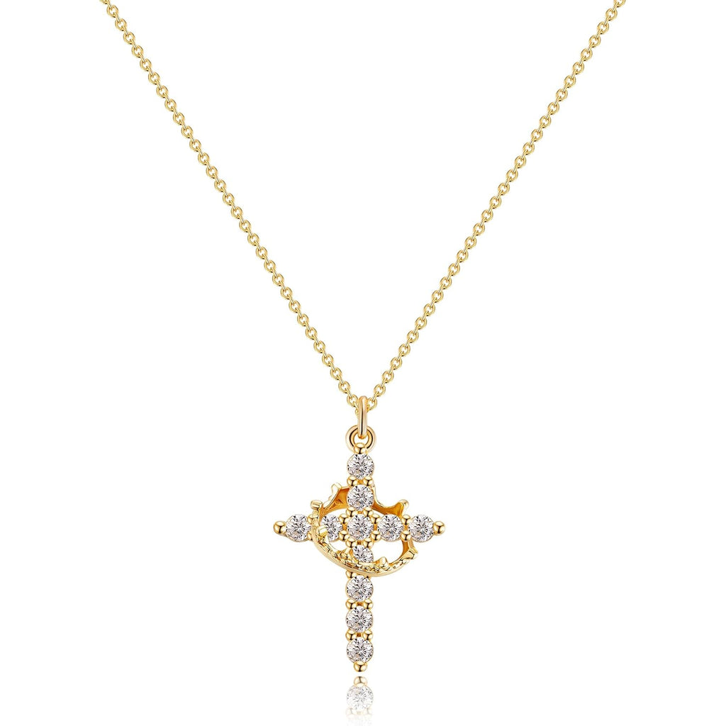Tewiky Christian Gift Stocking Stuffers Cross Necklace for women-Dainty 14k Gold Plated/Silver Plated Pendant Necklaces Simple Cute Tiny Necklace Jewelry for Women