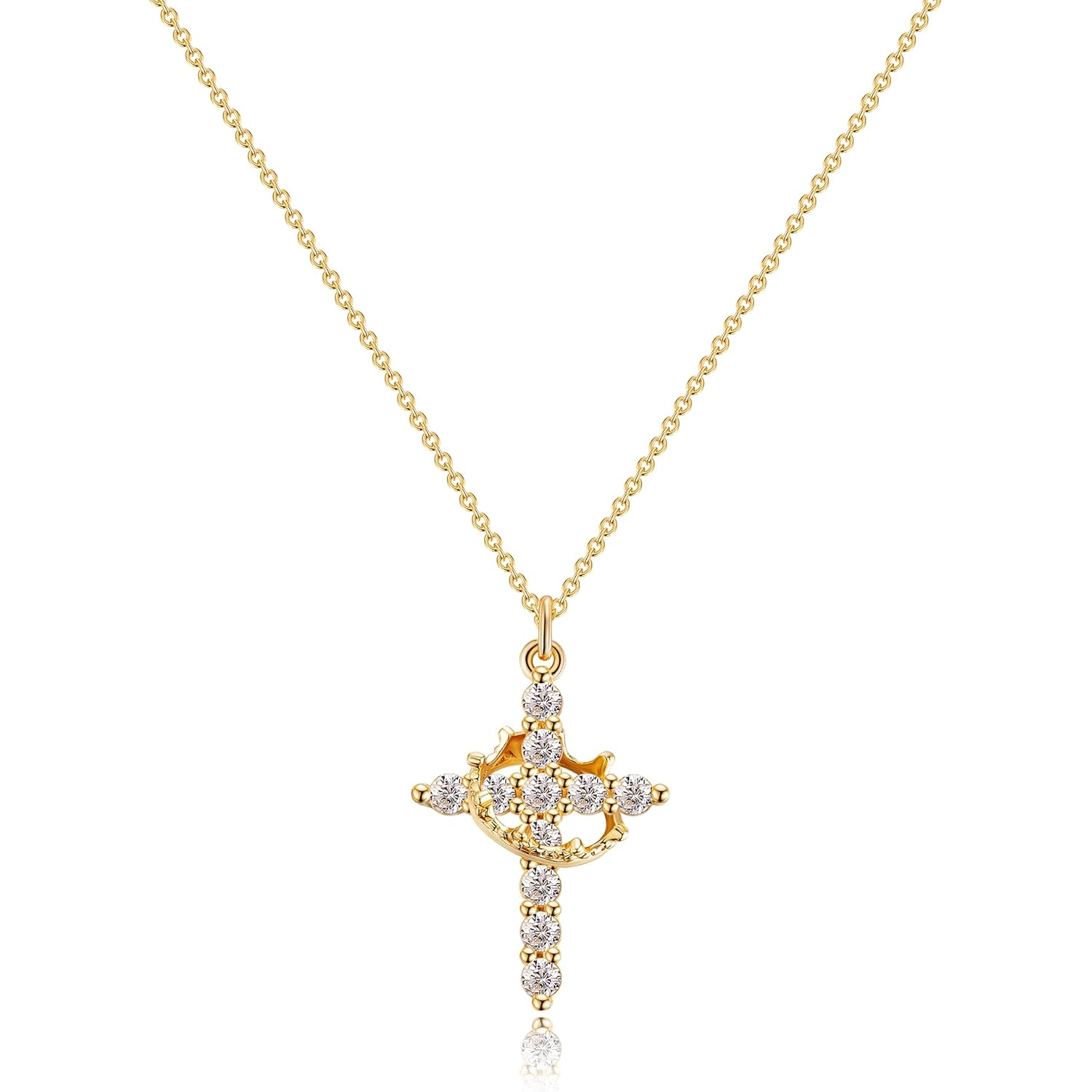 Tewiky Christian Gift Stocking Stuffers Cross Necklace for women-Dainty 14k Gold Plated/Silver Plated Pendant Necklaces Simple Cute Tiny Necklace Jewelry for Women