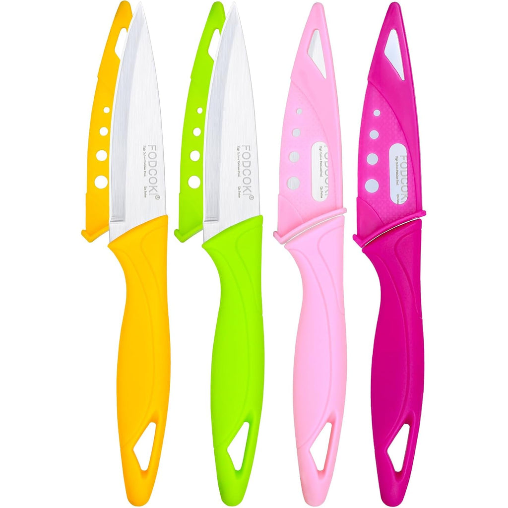 Paring Knife, 4 Inch Fruit Paring Knives Set Of 4 With Cover Sheath, Small Kitchen Sharp Peeling Cutting For Vegetable Stainless Steel