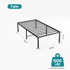 Sweetcrispy Twin Size 18 Inch Platform Bed Frame, Heavy Duty Metal Foundation Frame, Noise-Free Sturdy Steel Slats, Underbed Storage, No Box Spring Needed, Quick Setup