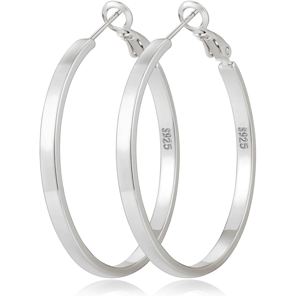 S925 Sterling Silver Post Hoop Earrings for Women Large Lightweight Silver Hoop Earrings 3mm Wide Thin Big Hoop Earrings for Women 30/40/50/60mm