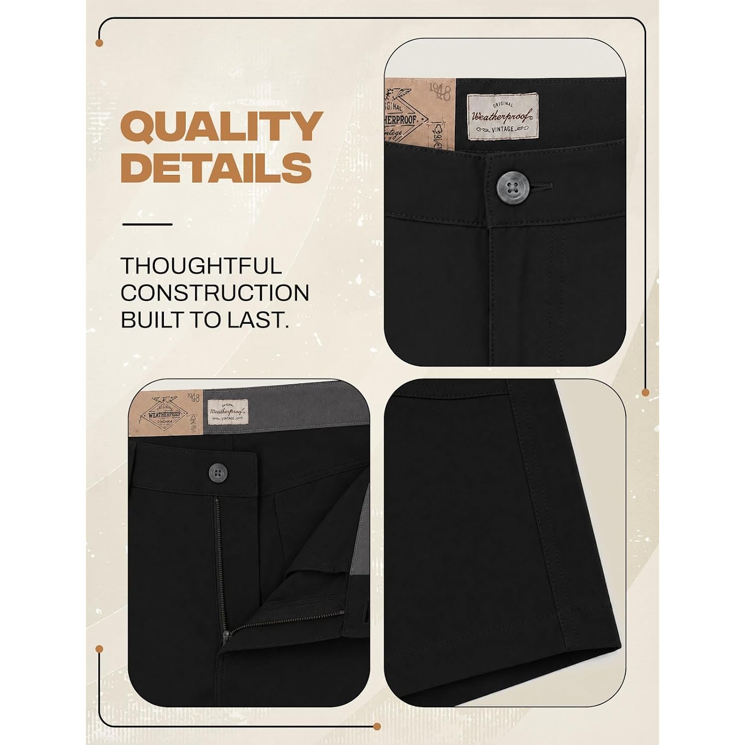 Weatherproof Vintage Mens Hiking Shorts, Quick Dry Lightweight Stretch Casual Shorts With Zipper Pockets