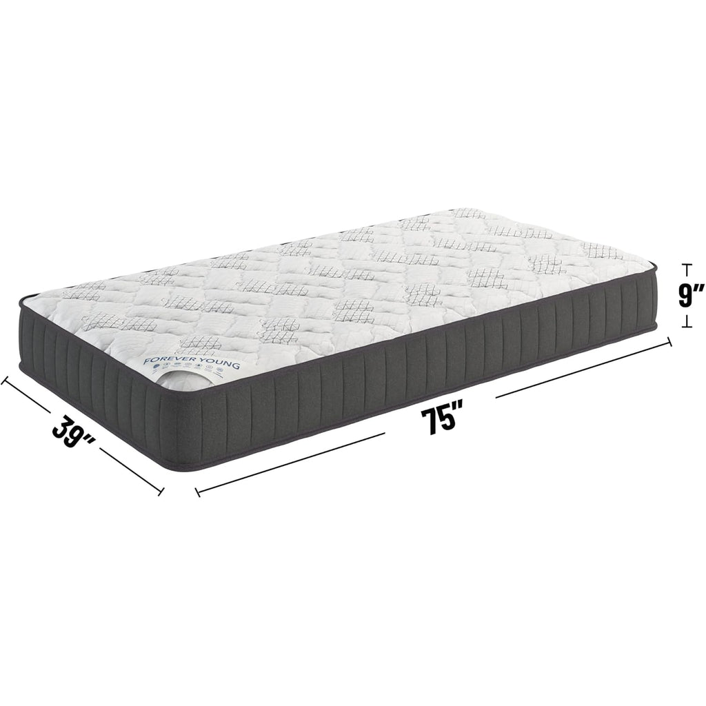 Ottomanson 9" Hybrid Twin Mattress - Firm - Made In Usa - Individually Pocketed Coils & Certipur-Us Foam - Fiberglass-Free - Bed In A Box