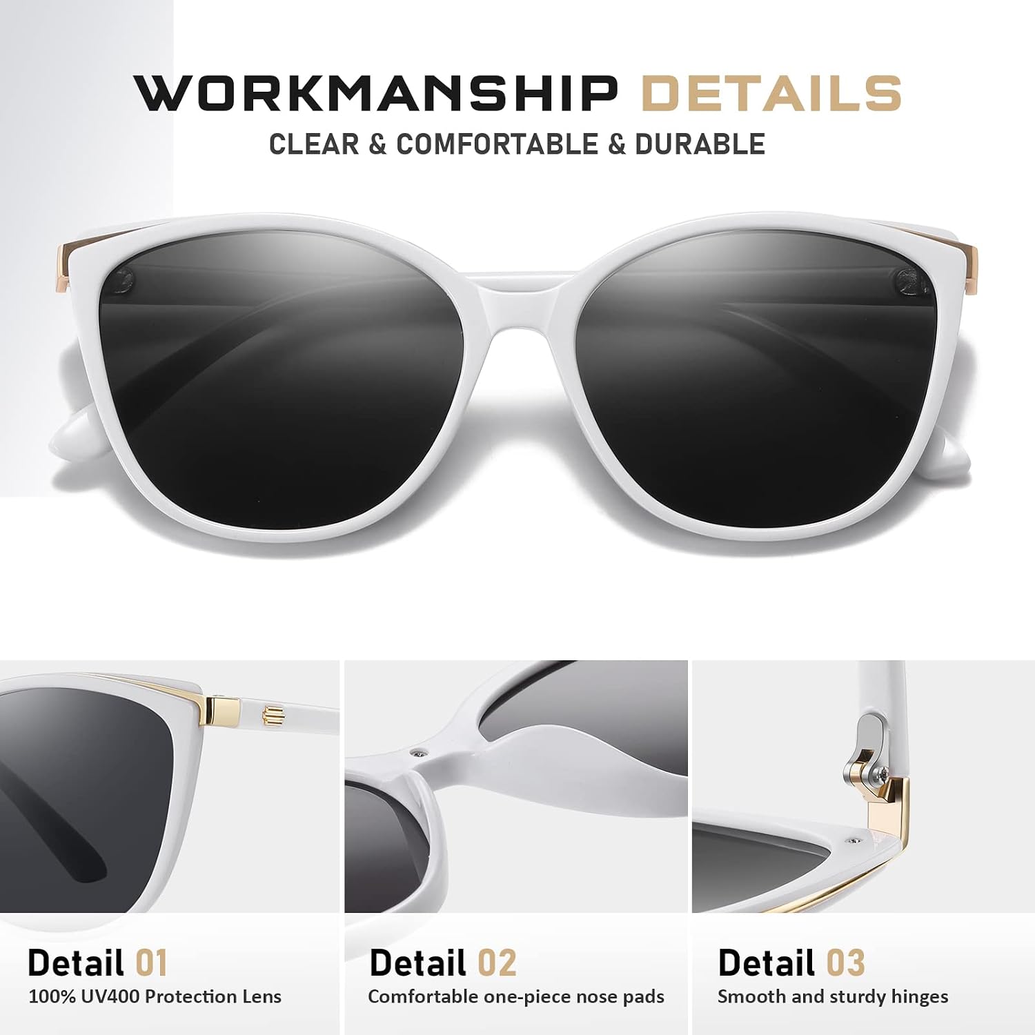 Trendy Cat Eye Sunglasses for Women Fashion Cateye UV400 Protection Glasses CL22017 White Frame