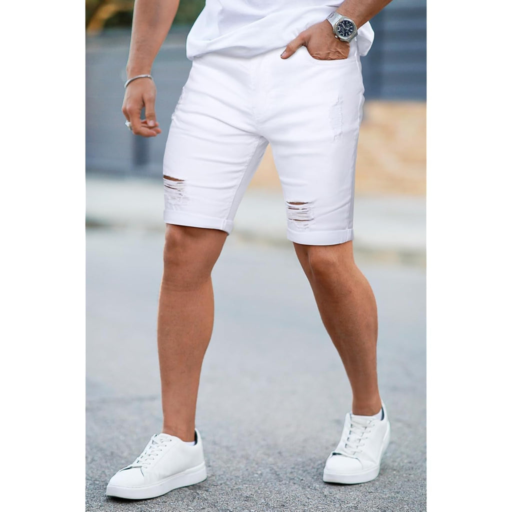 Gingtto Mens Jean Shorts Slim Fit Stretch Denim Shorts Men