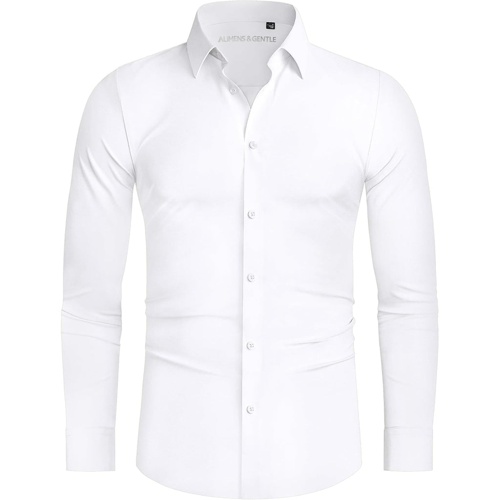 Alimens & Gentle Stretch Mens Dress Shirts Slim Fit Long Sleeve Casual Skinny Muscle Fit Wrinkle Free Button Down Shirt