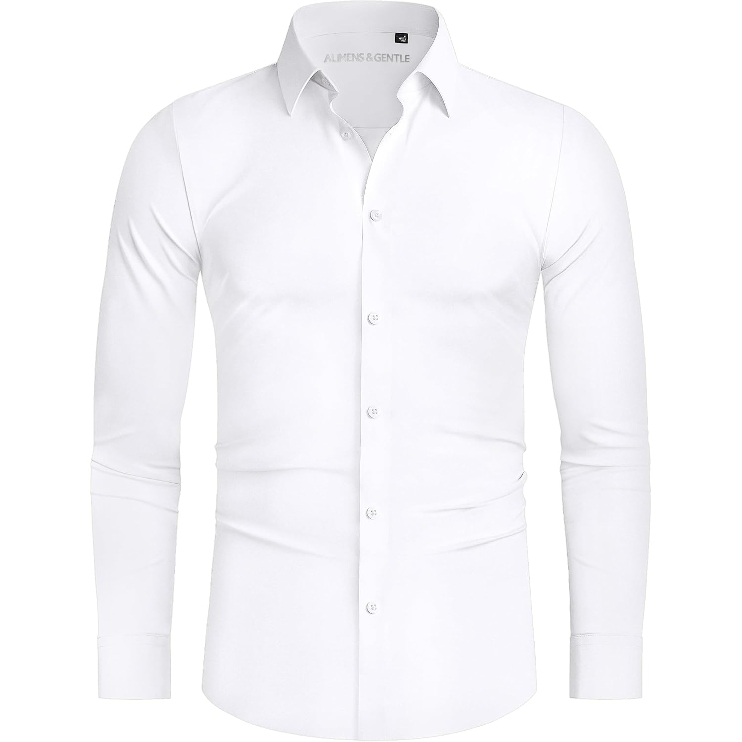 Alimens & Gentle Stretch Mens Dress Shirts Slim Fit Long Sleeve Casual Skinny Muscle Fit Wrinkle Free Button Down Shirt