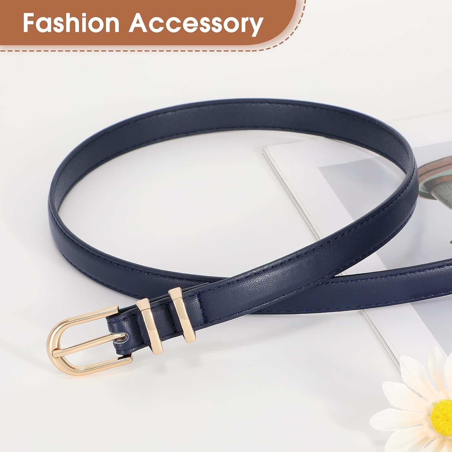 JASGOOD Womens Skinny Leather Belt Ladies Thin Faux Leather Belt with Gold/Silver Buckle for Jeans Dress Pants