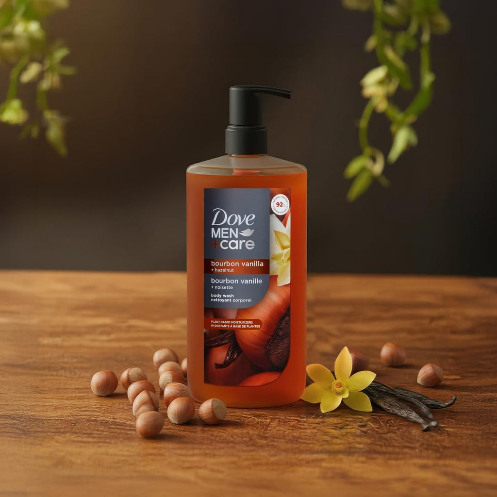 Dove Men Bourbon Vanilla + Hazelnut Moisturizing Body Wash | #1 Dermatologist Body Wash For Men, Sulfate Free, Paraben Free, & Dye Free | 26Oz