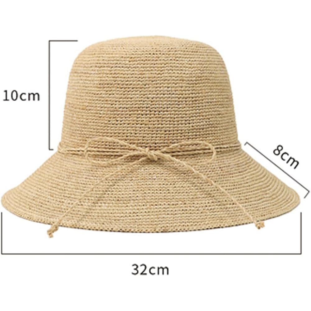 Koradi Women Raffia Beach Hat Natural Raffia Straw Bucket Hat Handwoven Foldable Sun Hats Wide Brim Summer Travel Cap