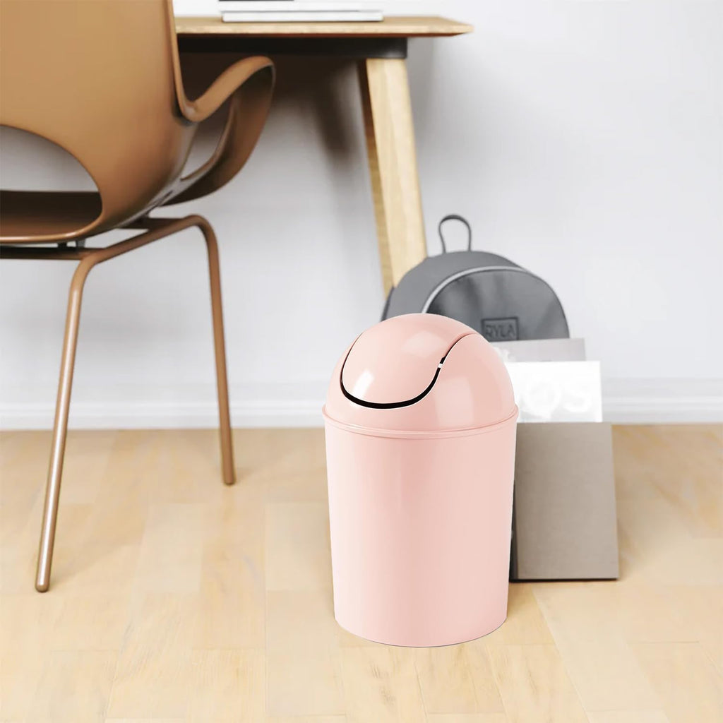 Umbra 1.25 Gallon Mini Waste Can With Removable Swing-Top Lid - Small Garbage Bin For Kitchen, Bathroom, Bedroom, Office - Compact Trash Can Fit Under Tables & Counters - Pink