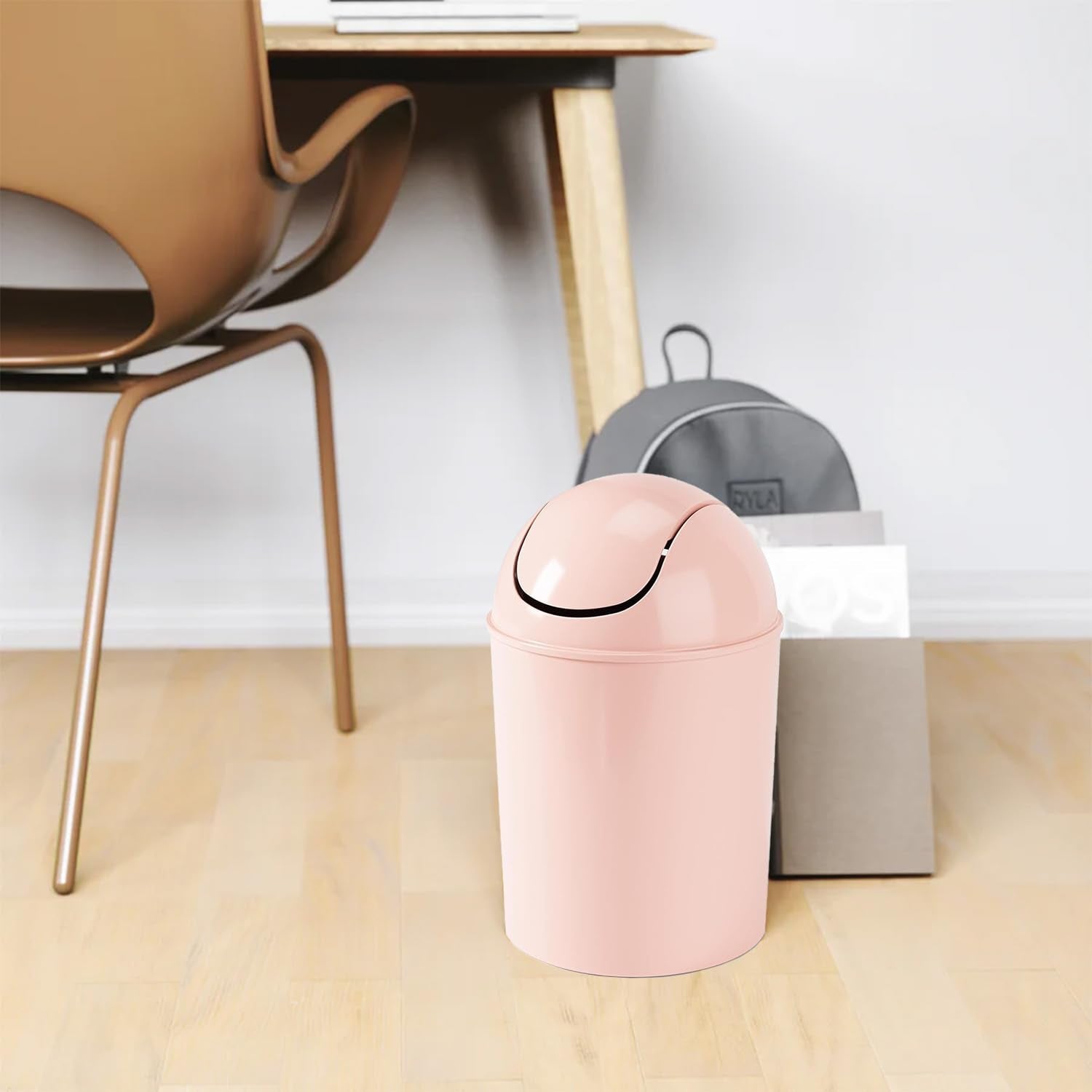 Umbra 1.25 Gallon Mini Waste Can With Removable Swing-Top Lid - Small Garbage Bin For Kitchen, Bathroom, Bedroom, Office - Compact Trash Can Fit Under Tables & Counters - Pink