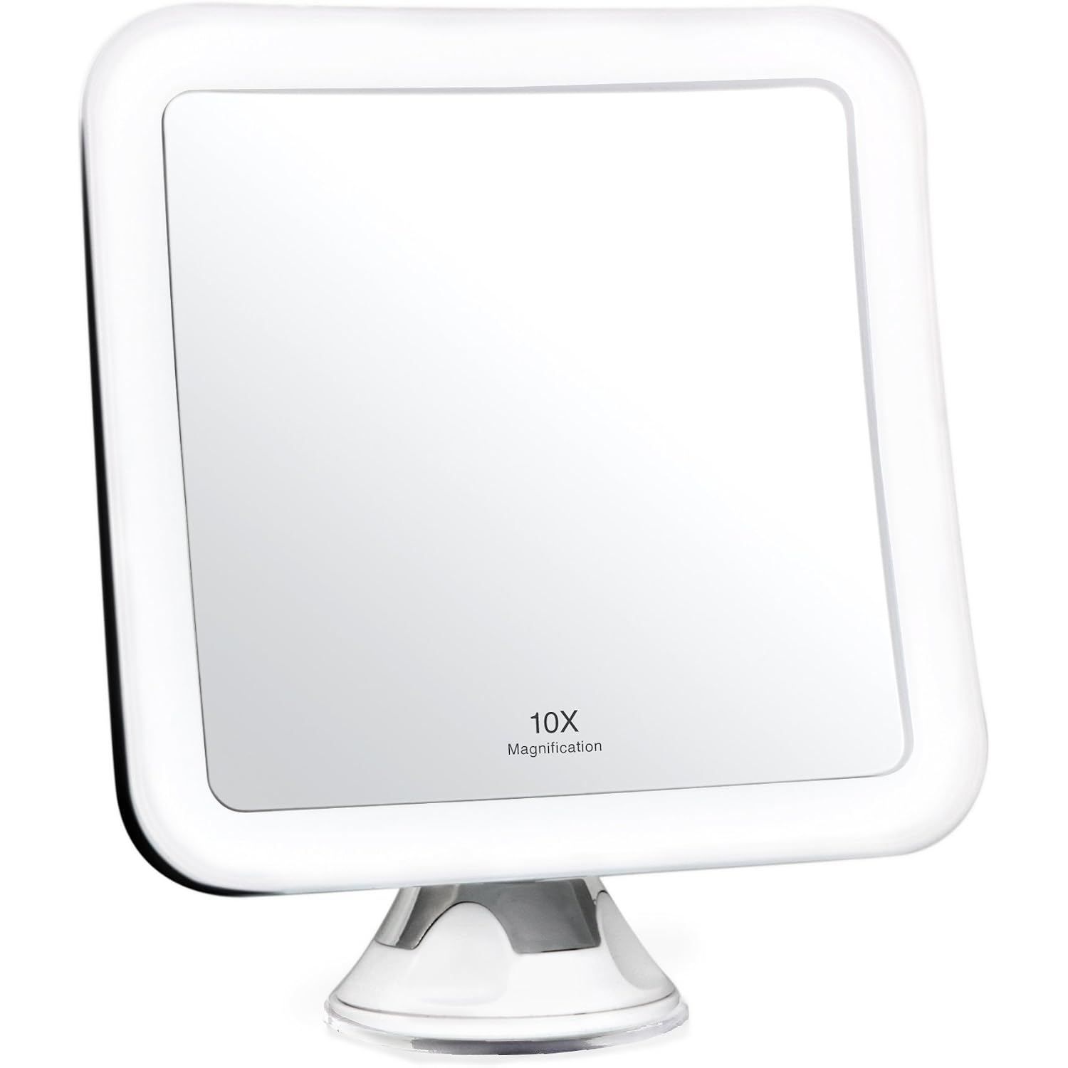 Fancii 10X Magnifying Lighted Makeup Mirror - Daylight Led Vanity Mirror - Compact, Cordless, Locking Suction, 6.5" Wide, 360 Rotation, Portable Illuminated Bathroom Mirror (Square)