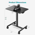 Dumos Mobile Rolling Desk With Wheels Adjustable Height | Small Standing Desks Portable Laptop Pc Table, Computer Workstation For Home Office Small Space, Modern Black