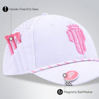 NJF Golf Adjustable Golf Cap for Women – Breathable Hat with Magnetic Ball Marker & Tee Holders, Lightweight Golf Hat White Pink