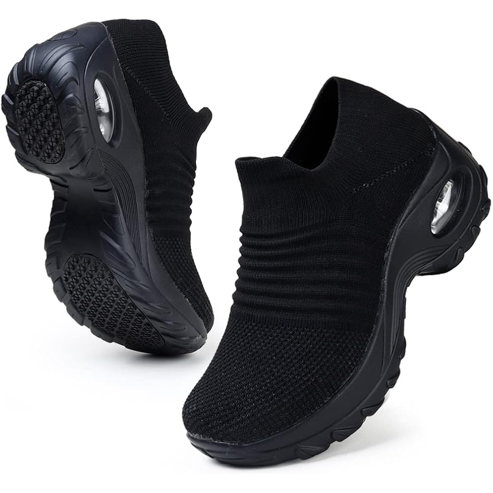 Hkr Women'S Walking Shoes Arch Support Non Slip Work Shoes Breathable Knit Upper Lightweight For Plantar Fasciitis